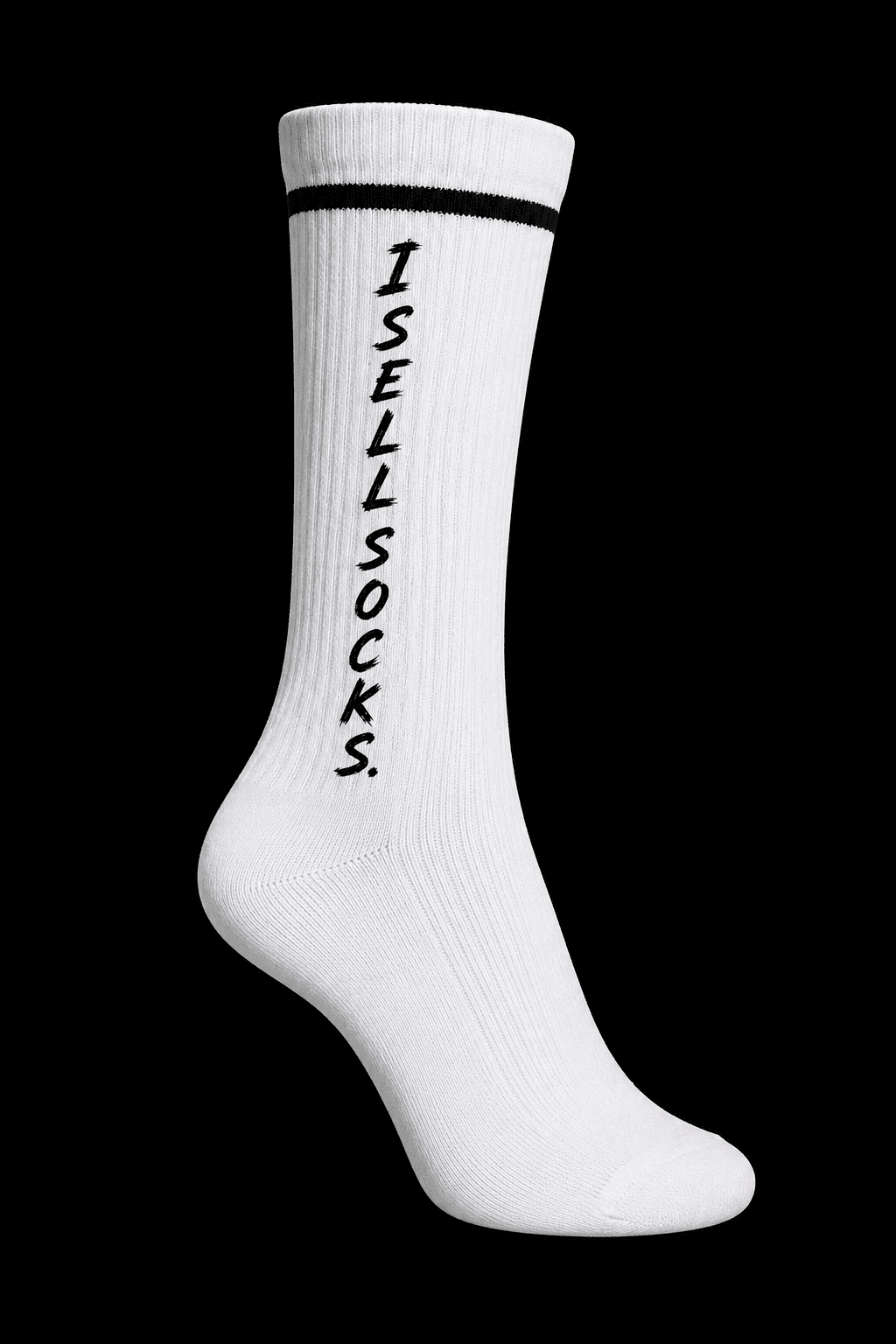 The B-Sox — white sock with ISELLSOCKS hand-painted text